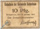 Notgeld Notgeld Birkenhain , 10 Pfennig Schein gbr , Tieste 0645.05.01 , von 1917 , Oberschlesien Verkehrsausgabe -