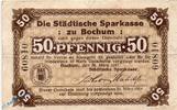 Notgeld Notgeld Bochum , Sparkasse , 50 Pfennig Schein gbr. , Tieste 0790.25.02 , von 1917 , Westfalen Verkehrsausgabe -