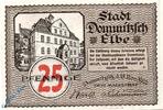 Notgeld Notgeld Dommitzsch , 25 Pfennig Schein , Rs braun , Mehl Grabowski 279.2 , von 1920 , Sachsen Seriennotgeld -