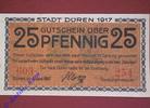 Notgeld Notgeld Düren , Rheinland , vollständiger Satz mit 1 Schein 25 Pfennig , Verkehrsausgabe , Tieste 1530.30 , von 1917 -