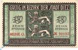 Notgeld Notgeld Diez , 10 Pfennig Schein mit Signatur , Tieste 1375.05.05 , von 1917 , Hessen Verkehrsausgabe -
