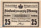 Notgeld Notgeld Dessau , 25 Pfennig Schein in kfr. Tieste 1340.05.05 , von 1918 , Anhalt Verkehrsausgabe -