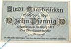 Notgeld Notgeld Saarbrücken , 10 Pfennig Schein , Wz Bandwerk , Tieste 6335.10.05 , von 1919 , Rheinland Verkehrsausgabe -