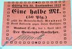 Notgeld Notgeld Neudorf , 0,5 Mark Schein , Tieste 4845.05.12 , von 1917 , Oberschlesien Verkehrsausgabe -
