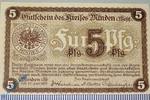 Notgeld Notgeld Minden , 5 Pfennig Schein , Tieste 4575.05.01 , von 1917 , Westfalen Verkehrsausgabe -