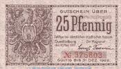 Notgeld DE 25 Pf. Notgeld Quedlinburg , 25 Pfennig Schein - 1922 , Tieste 5835.25.10 , von 1917 , Sachsen Verkehrsausgabe -