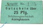 Notgeld Notgeld Assinghausen , Schützengesellschaft , 25 Pfennig Schein , Tieste 0240.05.01 , Westfalen Verkehrsausgabe -