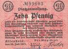 Kleingeld 1914-1922 DE 10 Pf. Notgeld Allenstein , 10 Pfennig Schein , Tieste 0045.10.01 , von 1917 , Ostpreußen Verkehrsausgabe -