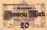 Großnotgeld 1918 20 Mk. Regensburg , Notgeld 20 Mark Schein in kfr.E , Geiger 440.03.a , 08.10.1918 -