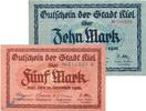 Großnotgeld Deutschland 5 & 10 Mark 2 Banknoten Kiel , 5 und 10 Mark Schein in kfr. Geiger 270.03 und 04 -