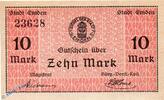 DE 10 Mk. Banknote der Stadt Emden , 10 Mark Schein in kfr. Geiger 131.05 , 1918 NDS -