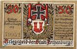 Notgeld DE 50 Pf. Stadt Rothenburg , 50 Pfennig Schein oliv in kfr. Tieste 6250.05.20 -