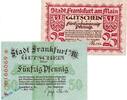 Notgeld DE 2 Scheine kpl. Stadt Frankfurt a. Main , Set mit 2 Scheinen in kfr. Tieste 1930.15.01 bis 30 -