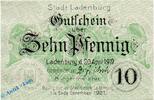 Kleingeld 1914-1922 10 Pf. Stadt Ladenburg , 10 Pfennig Schein in kfr. Tieste 3800.05.05 -