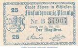 Notgeld Deutschland 25 Pfennig Schein Stadt Löwen , Einzelschein über 25 Pfennig in kfr. Tieste 4200.05.16 -