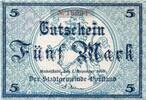 DE 5 Mk. Banknote der Stadt Rudolstadt , 5 Mark Schein in kfr. E , Geiger 456.01 -