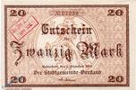 DE 20 Mk. Banknote der Stadt Rudolstadt , 20 Mark Schein in kfr. E , Geiger 456.03 -