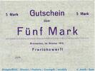 DE 5 Mk. Notgeld Frerichswerft in Einswarden , 5 Mark Schein in kfr. E , Geiger 120.01 -