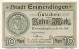 Großnotgeld 1918 10 Mk. Notgeld der Stadt Emmendingen , 10 Mark Schein in kfr. E , Geiger 133.04.b -