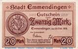 Großnotgeld 1918 20 Mk. Notgeld Stadt Emmendingen , 20 Mark Schein in kfr. E , Geiger 133.06.b , BAD -