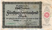 Inflation Deutschland 500.000 Mark Banknote der Stadt Barmen , 500.000 Mark Schein in gbr. Keller 235.b -