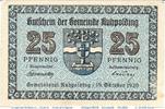Notgeld Deutschland 25 Pfennig Schein Notgeld Gemeinde Ruhpolding , 25 Pfennig Schein in kfr. Tieste 6305.05.03 -