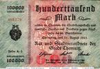 Inflation Deutschland 100.000 Mark Banknote der Stadt Chemnitz , 100.000 Mark Schein in gbr. Keller 740.b -