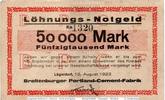 Großnotgeld Inflation 50.000 Mark Banknote Lägerdorf , Breitenburger , 50.000 Mark Schein in gbr. Keller 2865 -