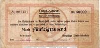Großnotgeld Inflation 50.000 Mark Banknote Remscheid , Stahl-Industrie 50.000 Mark Schein in gbr. Keller 4520.s -