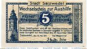 Kleingeld 1914-1922 5 Pf. Notgeld der Stadt Salzwedel 6375.10.55 , 5 Pfennig Schein in kfr. von 1917 -