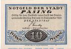 Notgeld DE 10 Pf. Notgeld der Stadt Pasing 1050.3.a , 10 Pfennig Schein in kfr. weiß und rauh -