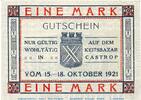Seriennotgeld Deutschland 1 Mark Schein Notgeld Wohltätigkeits Bazar Castrop 224.1 , 1 Mark Schein in kfr. -