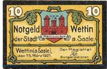 Seriennotgeld Deutschland 10 Pfennig Schein Notgeld der Stadt Wettin 1421.2 ,10 Pfennig Schein in kfr. -