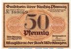 Notgeld Deutschland 50 Pfennig Schein Notgeld der Stadt Nördlingen 5140.05.05 , 50 Pfennig Wz Tropfen in kfr. -