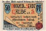 Serienscheine DE 50 Pf. roter Stempel Notgeld der Stadt Calbe 213.2 , 50 Pfennig -roter Stempel- in kfr. o.D. -