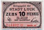 Kleingeld 1914-1922 10 Pf. Notgeld der Stadt Lyck 4320.05.15 , 10 Pfennig Schein in kfr. o.D. -