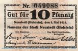Notgeld Deutschland 10 Pfennig Schein Notgeld der Stadt Neustadt Holstein 4950.05.01 , 10 Pfennig Schein in kfr. -