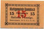 Kleingeld 1914-1922 15 Pf. Notgeld Marktgemeinde Stammbach 7070.05.52 , 15 Pfennig Schein in kfr. 1917 -