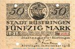 Großnotgeld Deutschland 50 Mark Schein Banknote der Stadt Rüstringen , 50 Mark Schein in kfr.E Geiger 457.02.a 1918 -