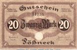 Großnotgeld Deutschland 20 Mark Schein Banknote der Stadt Pößneck , 20 Mark , Kn 5mm in kfr. , Geiger 420.03.e , o.D. -