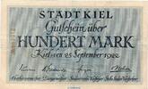DE 100 Mk. Banknote der Stadt Kiel , 100 Mark Schein in gbr. Müller 2295.1-2 von 1922 -