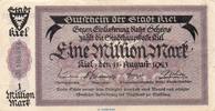 Großnotgeld Inflation 1 Million Mark Banknote der Stadt Kiel , 1 Million Mark Schein in L-gbr. Keller 2614.d von 1923 -