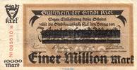 Großnotgeld Inflation 1 Million Mark Banknote Stadt Kiel, 1 Million Mark Überdruck in gbr. Keller 2614.c , 1923 -