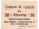 Kleingeld 1914-1922 DE 50 Pf. Notgeld Karl Möller Hamburg , 50 Pfennig Schein in kfr. Tieste 2765.315.01 -