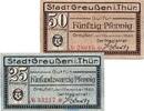 Notgeld De 2 Scheine kpl. 2 x Notgeld Stadt Greussen , Set mit 2 Scheinen in kfr. Tieste 2455.05.05-06 -