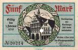 Großnotgeld Deutschland 5 Mark Schein Banknote der Stadt Gießen , 5 Mark Schein in gbr.E , Geiger 178.01 von 1918 -