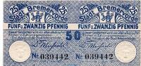 Kleingeld 1914-1922 50 Pf. Doppel-Schein Notgeld Stadt Bremervörde 0910.05.10., 50 Pfennig Doppelschein in kfr. von 1920 -