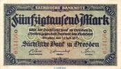 Länderbank Sachsen 50.000 Mk. Reichsbanknote , 50.000 Mark Schein in gbr. SAX-16, Ros.754, S.959 , von 1923 -