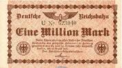 Reichsbahn De. 1 Mio. Mk. Banknote Reichsbahn , 1 Millionen Mark Schein in kfr. RVM-1.a , S.1011 , 1923 -