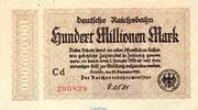 Reichsbahn DE 100 Mio. Mk. Banknote Reichsbahn , 100 Millionen Mark Schein in kfr. RVM-7.d , S.1017 , 1923 -